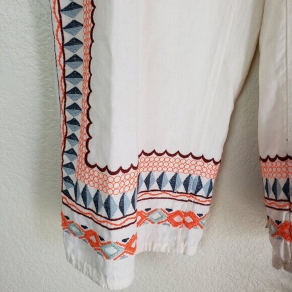 Anthropologie Islander Embroidered Wide Leg Crop Ankle Pants sz 12 Cotton/Linen - Picture 12 of 12